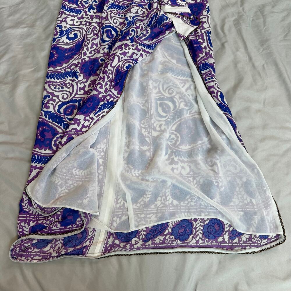 Zara Purple Blue Paisley Wrap Sarong Swimsuit Cover Up Skirt S - Picture 6 of 14